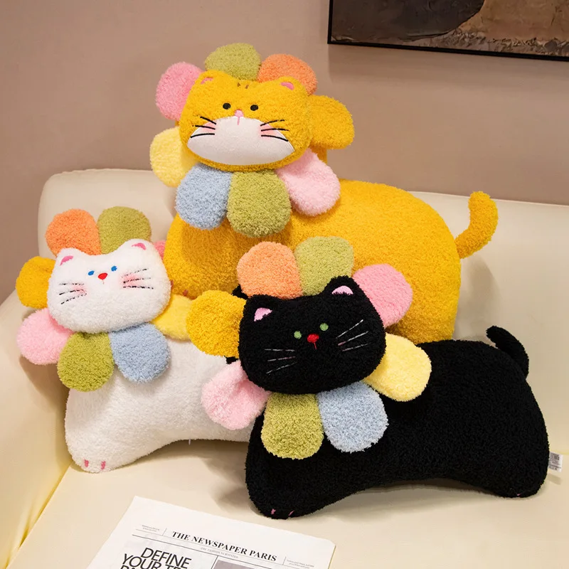 50cm Spring Day Little Flower Cat Hug Pillow Cute And Cozy Home Decor Soft Stuffed Animal Cat Sofa Cushion Moving Gift