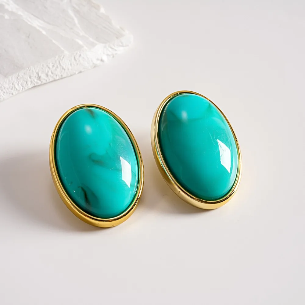 Smudging Effect Retro Oval Geometric Stud Earrings Smooth Surface Sweet Waterdrop Earrings Multicolor Women Earrings
