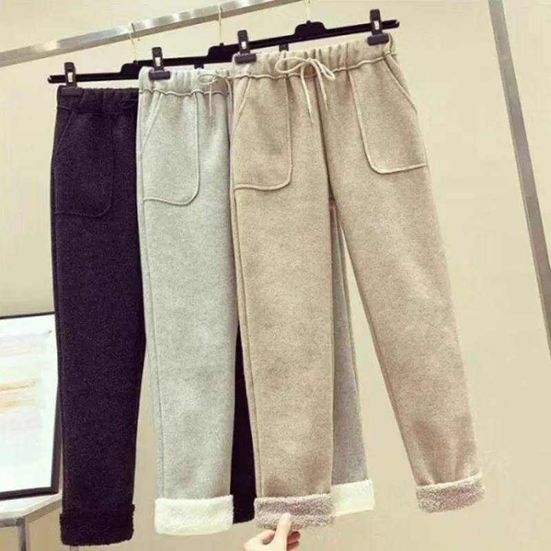 Lambwool Hoodies Suit Plush Warm Sweatpants Outfit Winter Thick Sweatshirt Conjuntos Casual Joggers Tracksuit 2 Piece Sets Women