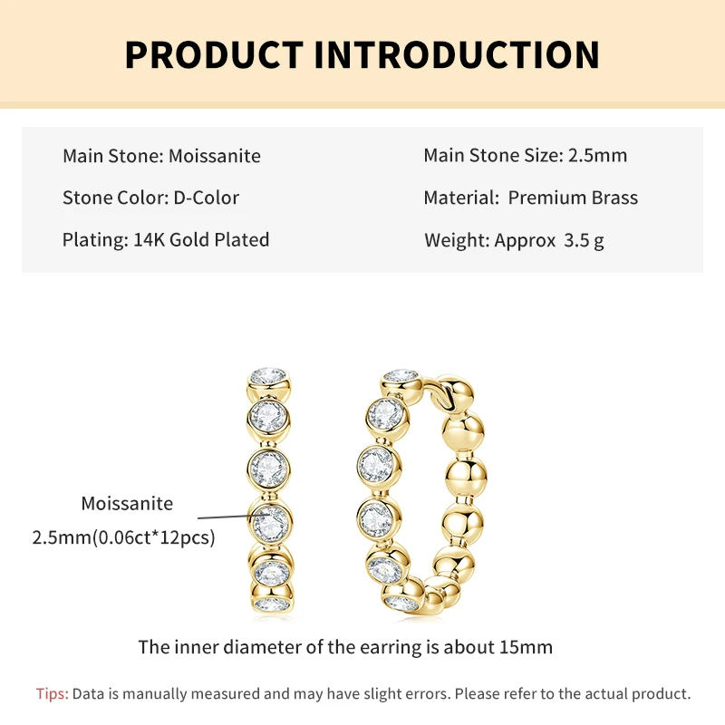 Rrjzz 2,5 mm Full Moissanite Sweet Bubble Creolen für Damen, GRA D-Color, im Labor hergestellte Diamantohrringe, Hochzeitsschmuck, Geschenke – Detail 1