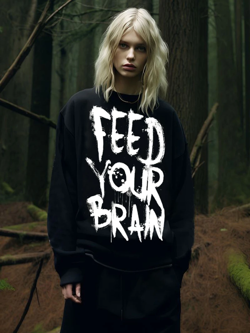 

2025 Autumn and Winter Ins Lazy Style Hand-painted Graffiti English Letters Dark High Street Rock Band Punk Hoodie Man