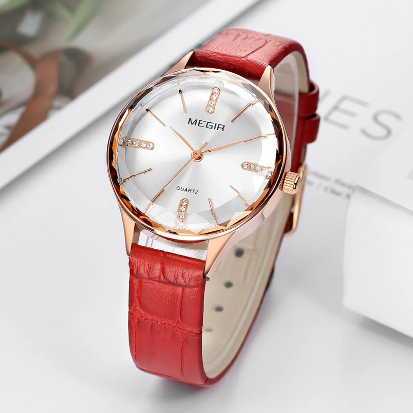 

MEGIR Luxury Woman Wristwatch Elegant Waterproof Leather Strap Female Quartz Watches Diamond Dress Clock Gifts for Ladies 4213