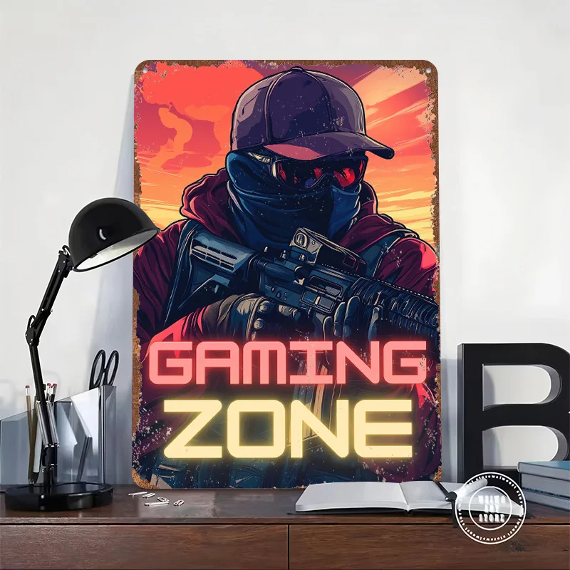 Gaming Zone – Urban Operative Gamer Art Tinplate Poster Customized Wall Art Vintage Retro Metal Signs for Man Cave Office Decor