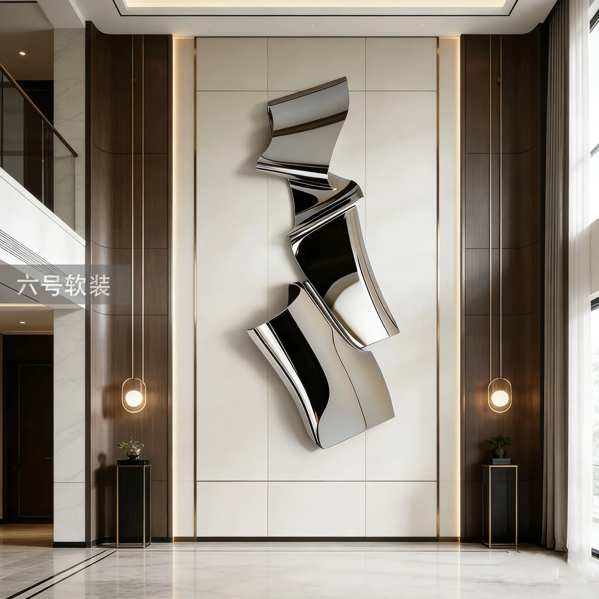 Creative stainless steel three-dimensional hanging hotel lobby club background wall decoration pendant artwork metal wall