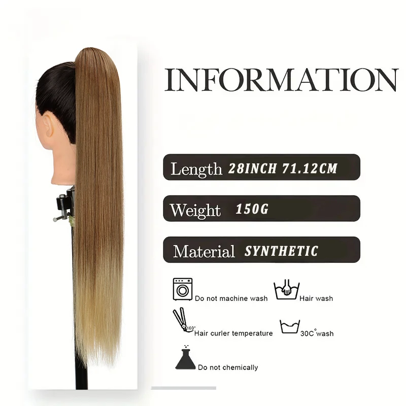 WIGSIN 28Inch Synthetic Long Straight Hair Ponytail Band Elasticity Rubber Band Hair Ring Ponytail Hair Extensions for Women