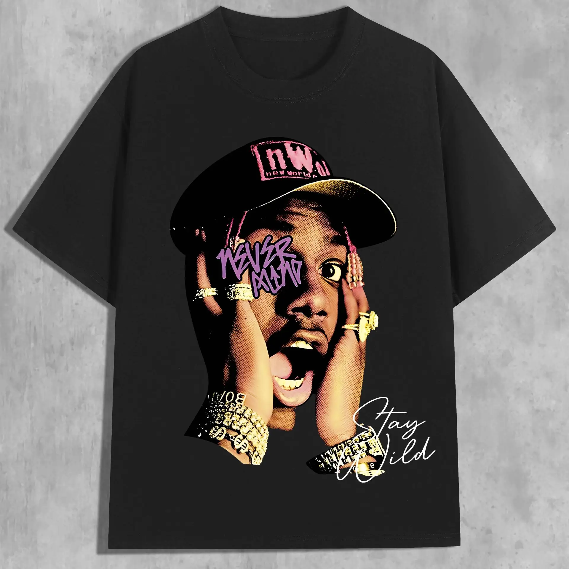 

2025 men's summer new American hip-hop and rap singer loose casual round neck short sleeve shirt