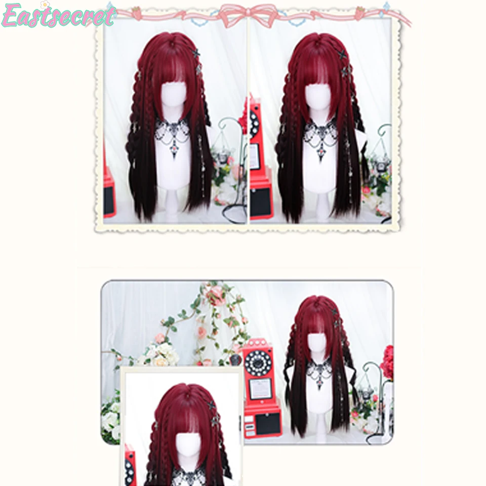 Synthetic Wig For Women Halloween cos Wig Straight Hair Women\'s Bangs Red Gradient Black Long Hair Natural Layered  Straight