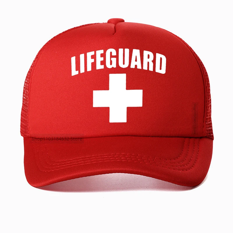 Casquette de baseball unisexe Red Lifeguard, chapeau de camionneur respirant en maille réglable, chapeaux drôles pour hommes, haute qualité,