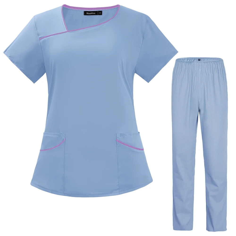 Scrub infermieristici di alta qualità uniformi da donna Set di Scrub per toelettatura per animali domestici Top e pantaloni con scollo a v a maniche corte abbigliamento da lavoro per chirurgia medica