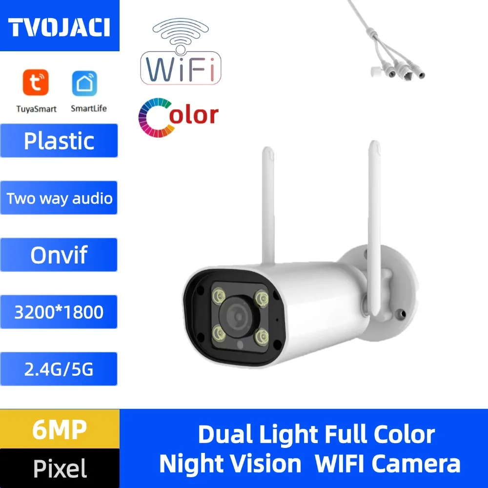 Telecamera bullet esterna HD 6MP a doppia luce a colori 2.4ghz 5ghz Impermeabile Onvif Conversazione bidirezionale Telecamera IP Ultra WIF Tuya APP