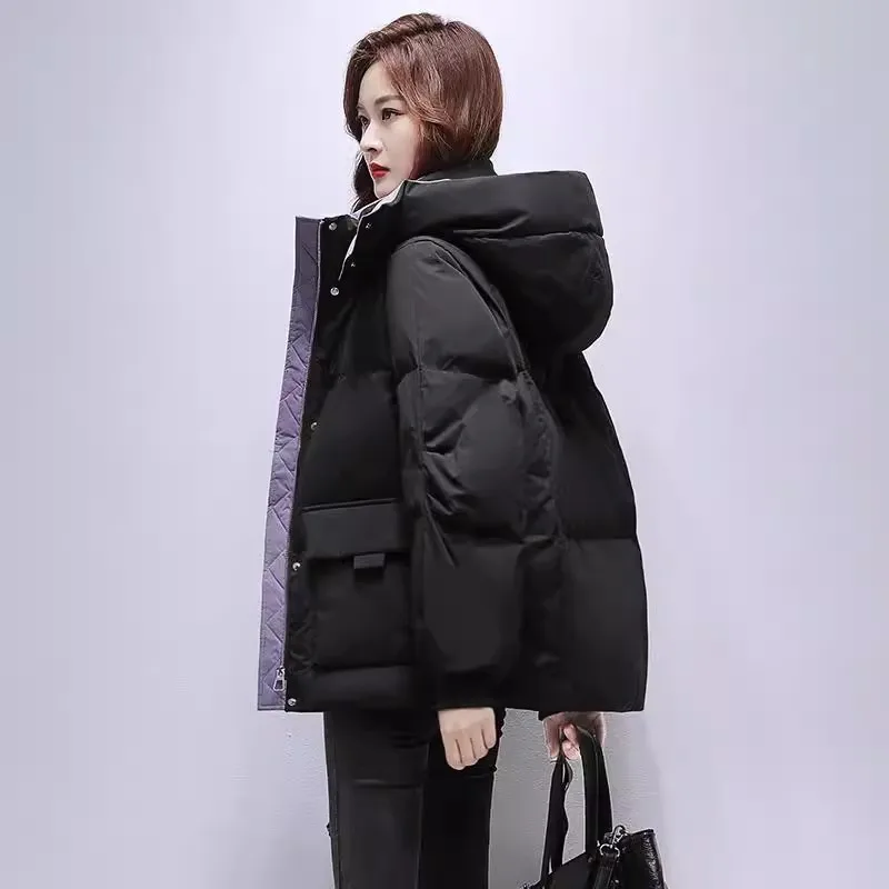 Hooded Parkas For Women Autumn Winter 2025New Fashion Thick Warm Down Cotton Jackets Ladies Office Vintage Oversized Short  Coat