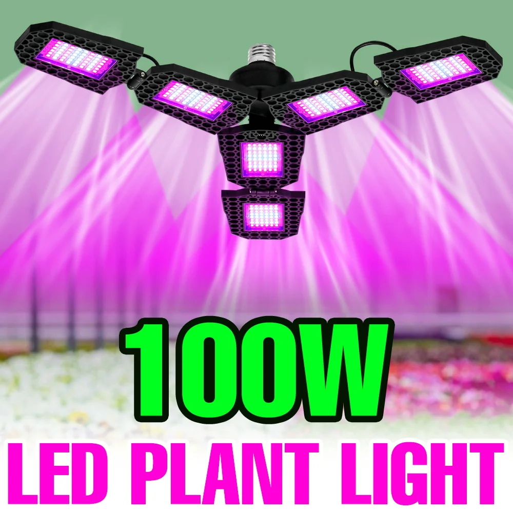 

100W Deformable LED Grow Bulb Full Spectrum E27 Indoor Plant Fill Lights Greenhouse Tent UV/IR Hydroponic Vegs Planting Box