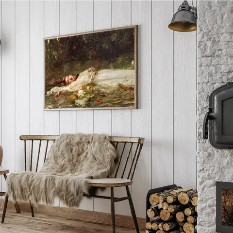 John William Ophelia By Friedrich Heyser Poster Classic Vintage Woman Portrait Canvas Painting Wall Art Living Room Home Decor