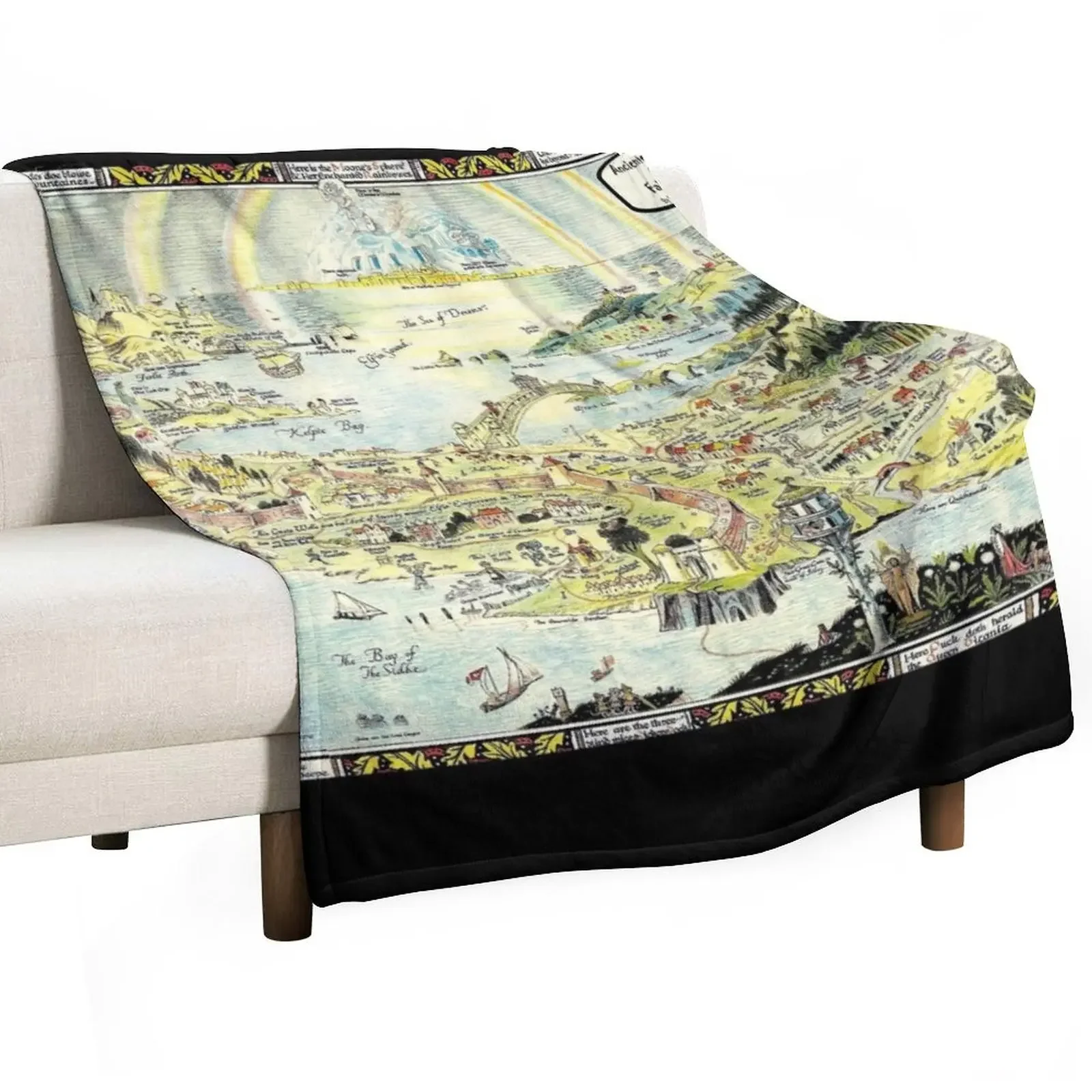 ANCIENTE MAPPE of FAIRYLAND : Vintage 1919 Painting Print Throw Blanket warm for winter Flannels warm winter Blankets