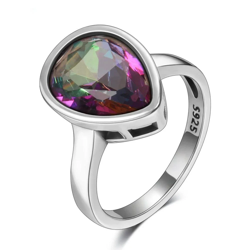 Mode S925 Silber Ring für Frauen 9*13mm Waterdrop Regenbogen Feuer Mystic Topas Ringe Vintage Edlen Schmuck jahrestag Party Geschenke