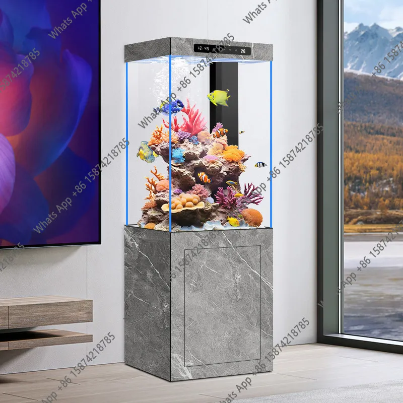

fish tank with cabinet integrated household living room fish tank ultra-white office floor bottom filter free of water change