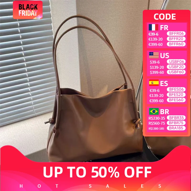 New Tote Bag Women's Large Capacity Commuter Handbag Spring Summer Bow Shoulder Bag Solid Color Going Out Bag