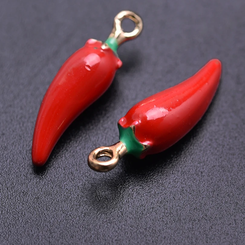 10pcs Flourishing Fashion Pepper Pendant Alloy Dripping Oil Apple Strawberry Charm Hand Making Amulet Jewelry Accessories