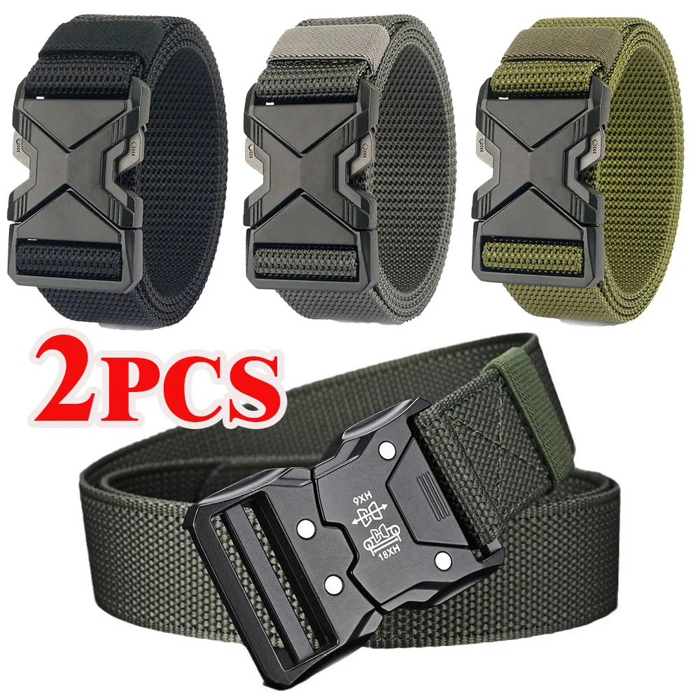 Automatic Buckle Belt for Men Canvas Tactical Waist Belt Metal Free Workwear Sport Outdoor Military Training Pants Belt for Men