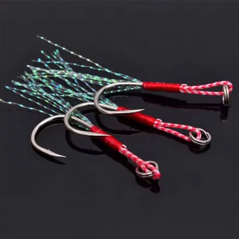 10/30/50Pcs Angelhaken Unterstützen Haken Einzel Jig Angelhaken Mit Gewinde Feder Leucht Stacheldraht Haken Meer haken Für Angeln Locken