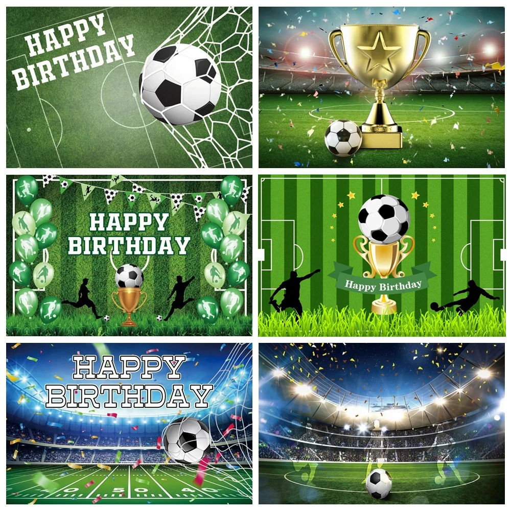 Football Birthday Backdrop Custom Decorate Soccer Field Stadium Grassland Boy Photo Background Cake Banner Photography Props