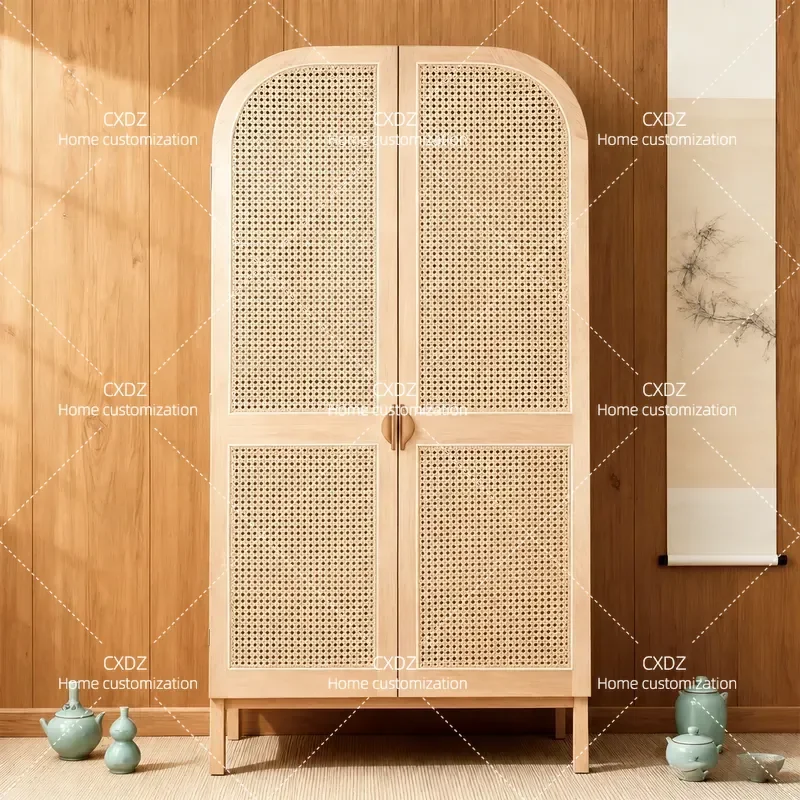 Nordic Style Log Color Wardrobe with Drawers Simple Home Improvement Locker Cabinet Medieval Design Customizable Storage
