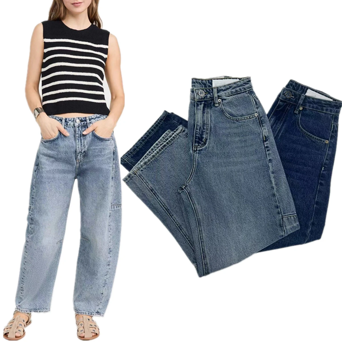 

Maxdutti 2025 Minimalist Women's Curved Cut Retro Mom Jeans High Waisted Wide Leg Jeans Loose Lantern Denim Pants For Women