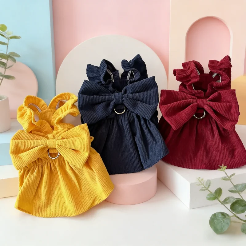 Vestido vintage de pana para perro, falda con volantes y lazo, ropa de lujo para cachorro, vestido de princesa para gato, chaleco para mascota, disfraz para perro