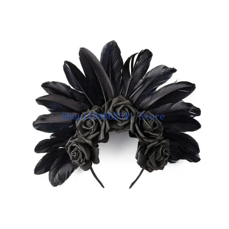 5asd إكسسوارات الهالوين الأنيقة المصنوعة من الريش والزهور وأغطية الرأس للبالغين والمراهقين