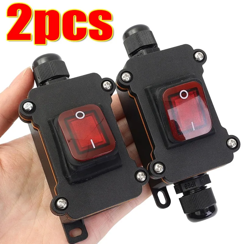 12V-24V Marine Rocker Switch On Off Inline Power Cord Outdoor Waterproof IP67 Junction Box 20/30A High Current Connetor 1-2pcs