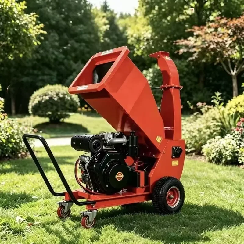 High Yield Wood Shredder Mobile Garden Branch Chipper with 4 Wheels Heavy Duty Electric Mulcher for Yard Leaves Twigs