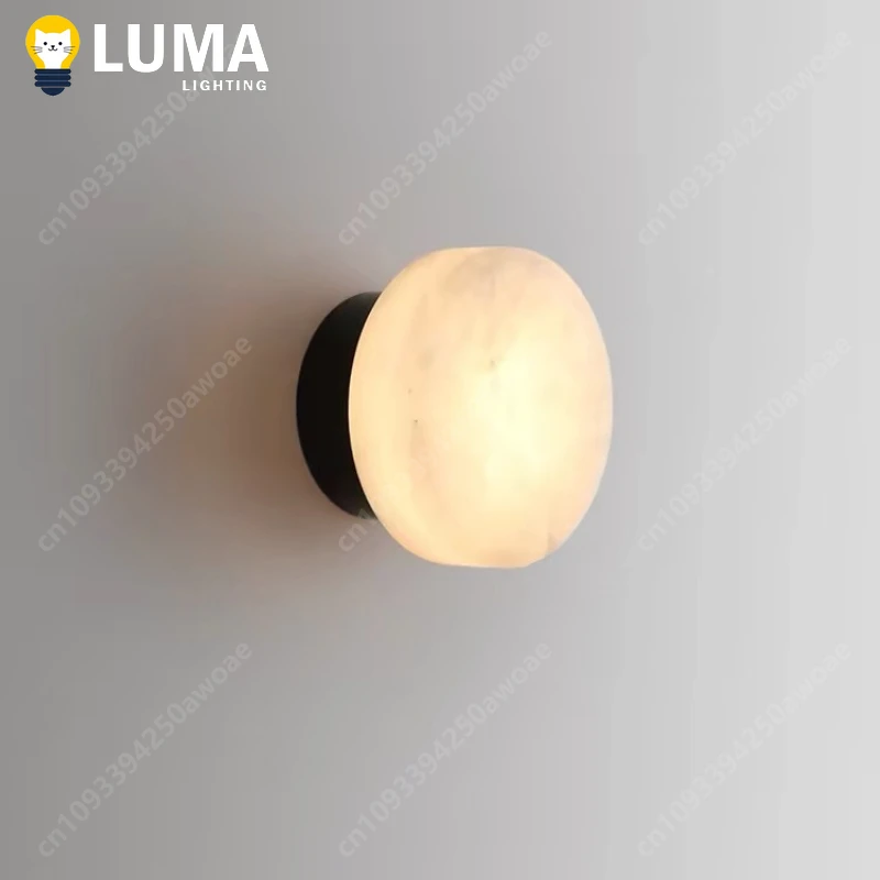 Natural Spanish Marble Wall Light, Luxury Alabaster Marble Wall Lamp for TV Background Bedroom Bedside Hotel Aisle Home Decor