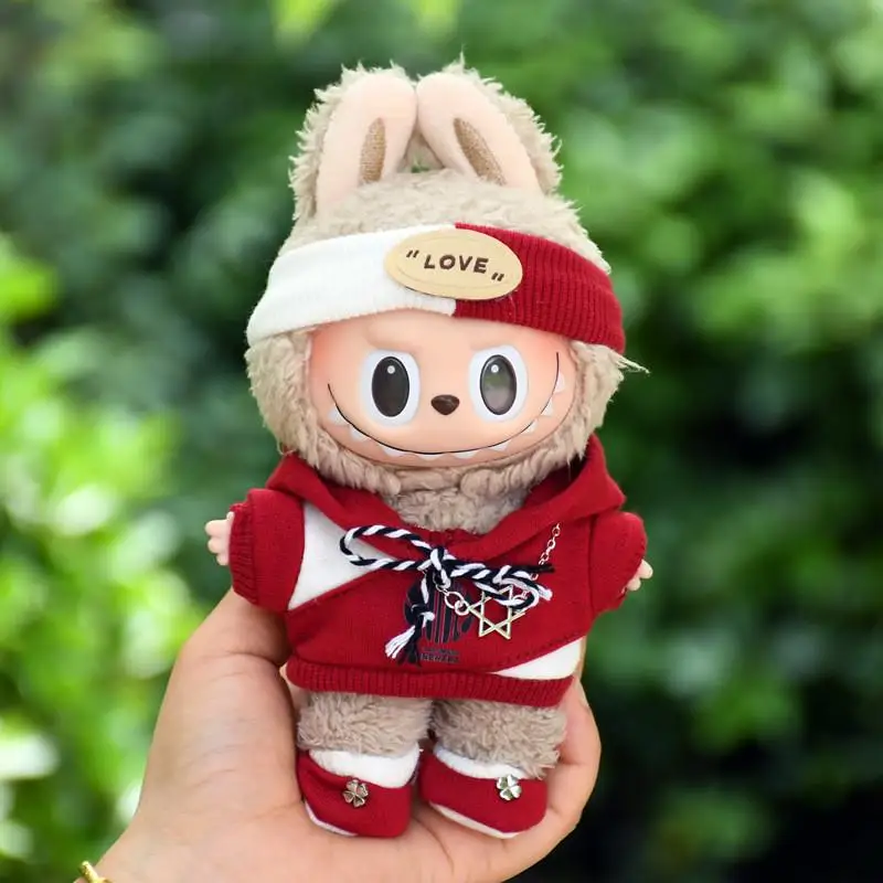 17cm Mini Plush Doll'S Clothes Outfit Accessories For Korea Kpop Exo Labubu Idol Red and white headband cool set Clothing Gift