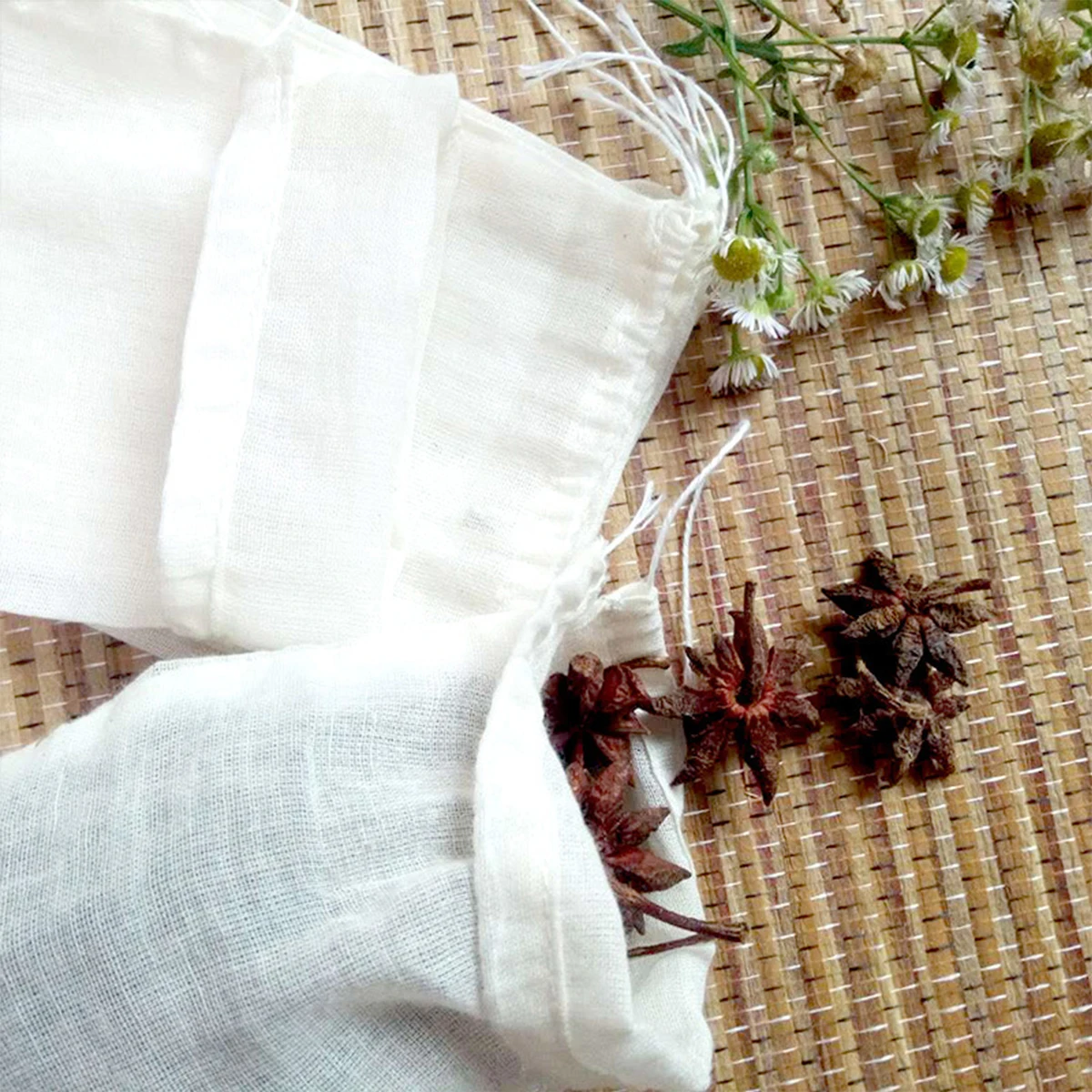 

50Pcs Off-White Cotton Drawstring Gauze Filter Bags Multi-Size Bundled-Mouth for Herb Decoction Soup Spice Stewing