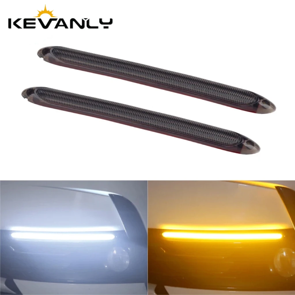 2pcs luci di marcia diurna per auto striscia LED segnale di svolta sequenziale luce diurna a flusso giallo 12v universale