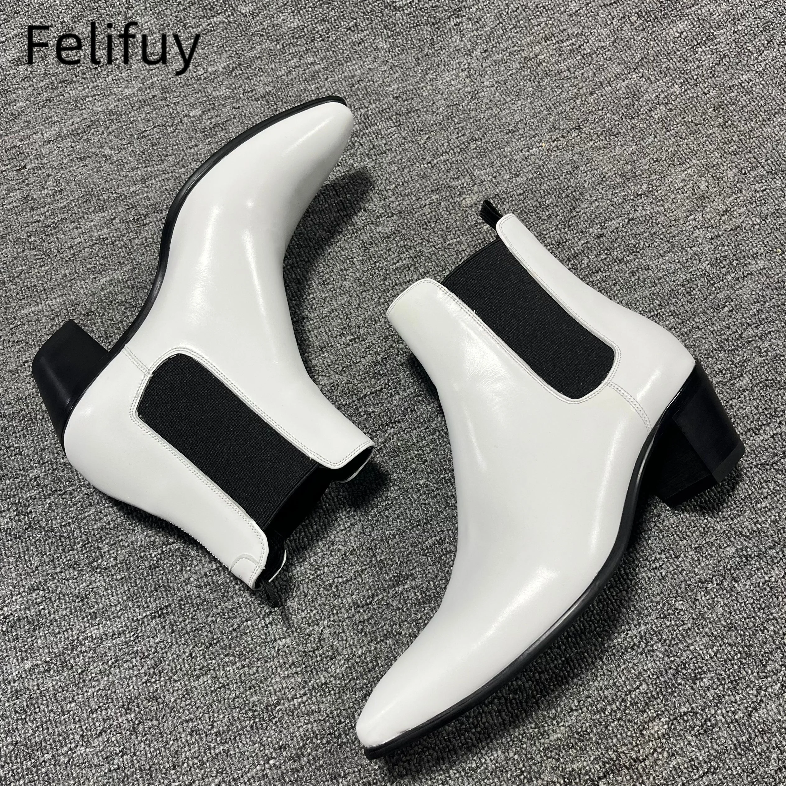 White Chelsea boots new styles for Spring/Autumn 2026 Pointed - toe stylish and unique, with 6 - cm heels Slip - on Cowboy Boots