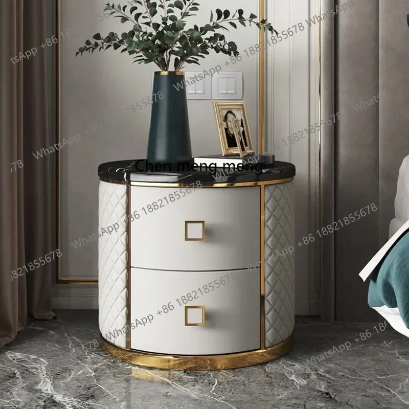 

ZJMarble light luxury bedside tableSolid wood round bedside table bedroom side table storage cabinet