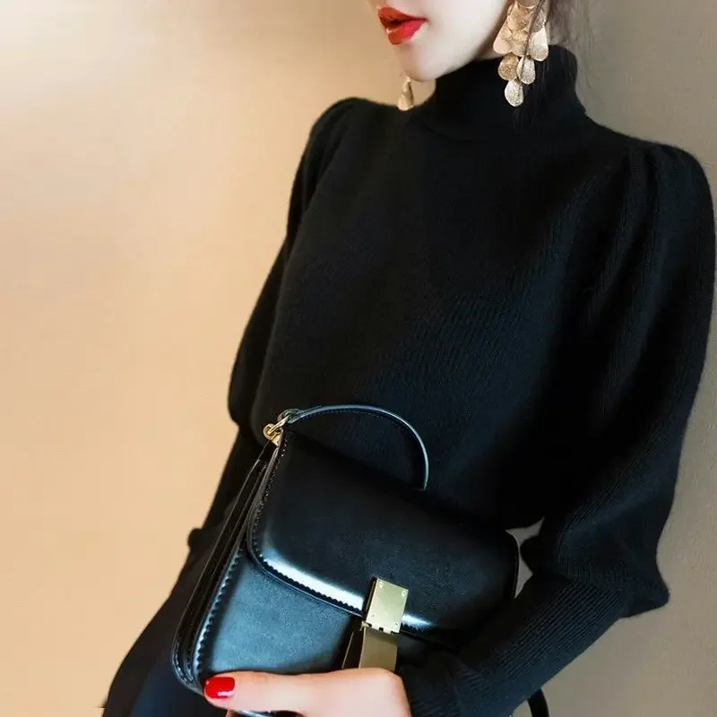 Pullover solidi Maglione da donna Collo mezzo alto All-match Semplice Moda Sottile Elegante Abiti autunnali Ins Vendita calda Ulzzang Elegante