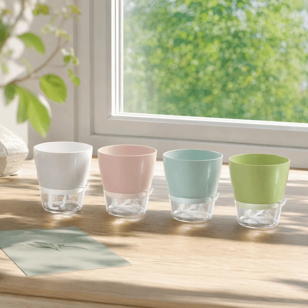 Drainage Hole Self Watering Flower Pot Plastic Resin Material Deep Design Automatic Water Absorbing Planter