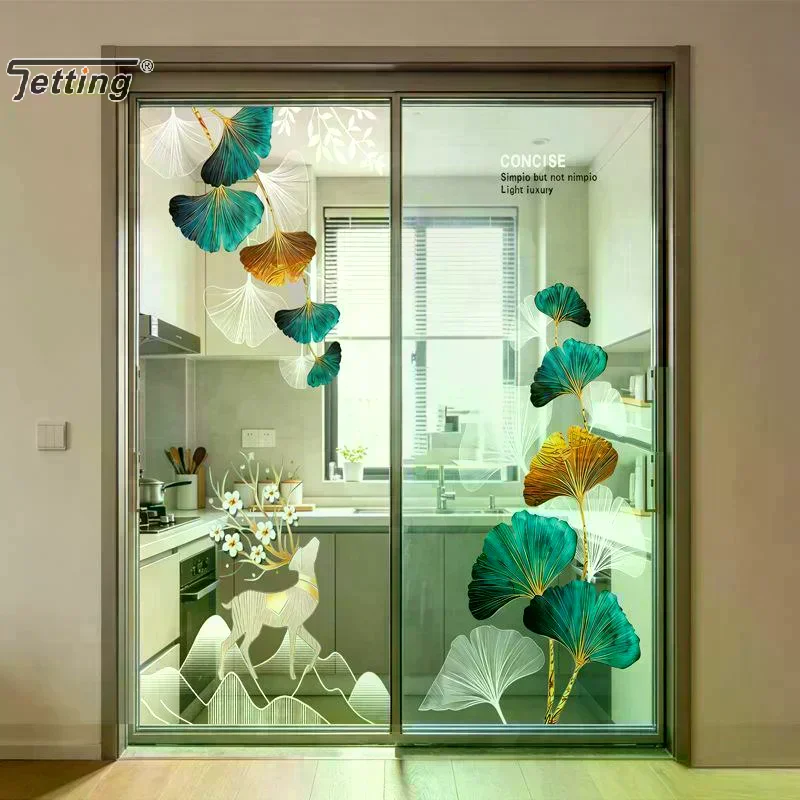 2Pcs Anti-static Flower Koi Sticker Plastic 3D Effect Golden Lotus Wall Sticker Chinese Style Glass Door Sticker