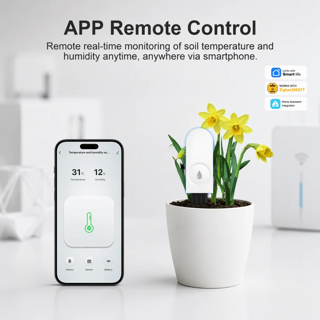 Zigbee 3.0 Soil Moisture Sensor Temperature and Humidity Thermohygrometer Garden Automation Irrigation Detector Zigbee 2MQTT