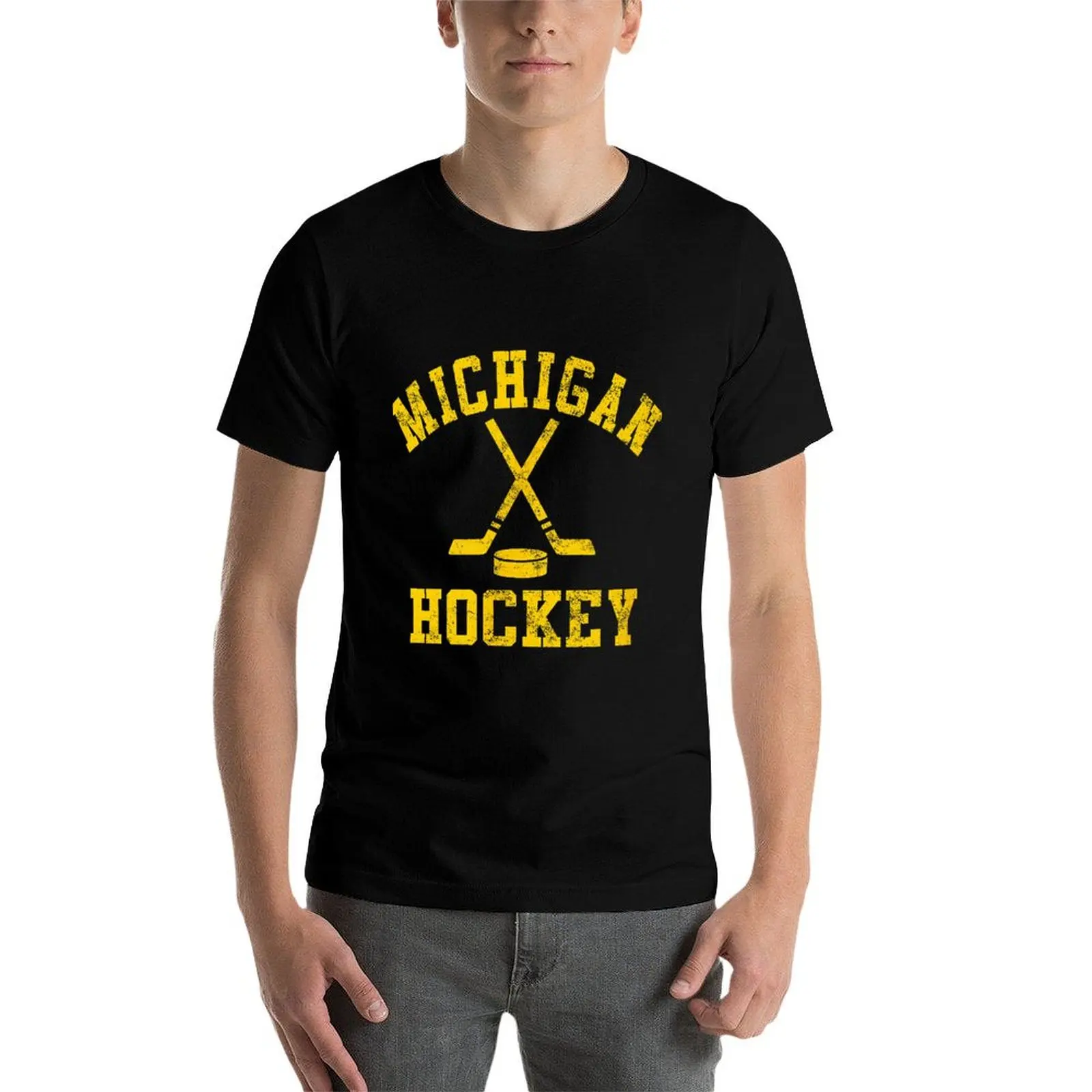 

Vintage Michigan Hockey T-Shirt t shirt man cotton cotton t shirts man 100% t shirts for man graphic tees T-Shirt