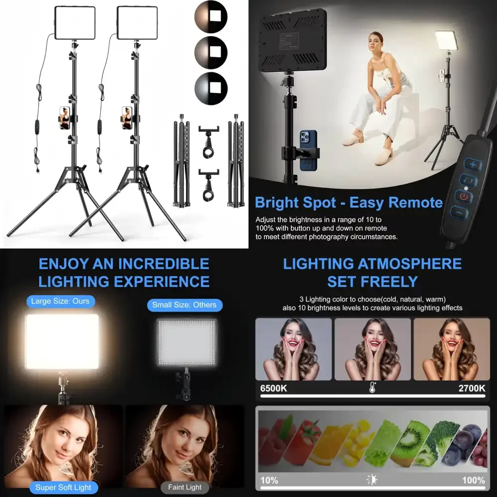 

Professional Photography Studio LED Lighting Kits Adjustable Color Temperature 2700-6500K Phone Holder AC/DC Power-OEM/ODM