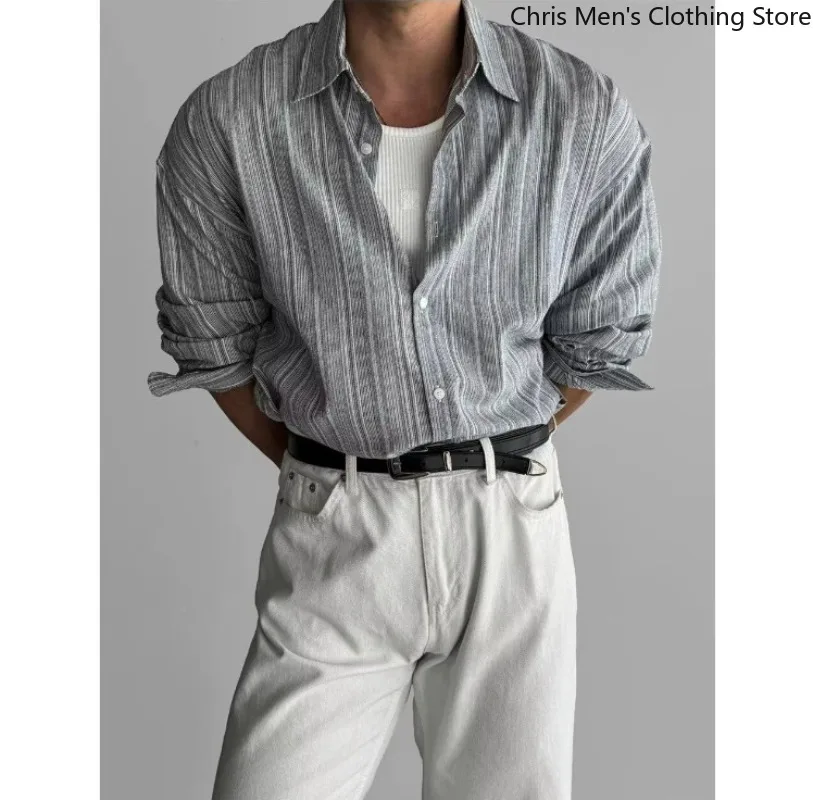 

Men Retro No-iron Light Long-sleeved Shirt, Spring & Autumn Men's Business Casual Striped Shirt, High Street Fashion Men's Wear