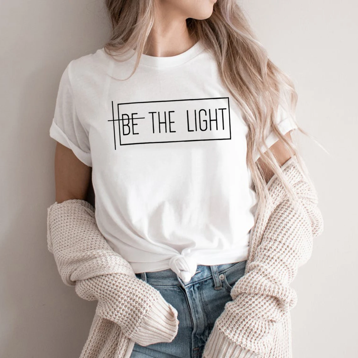 Be The Light T Shirts Women's Christian Graphic Tee Religious Inspirational Jesus Faith T Shirt Unisex Short Sleeve Tees Tops