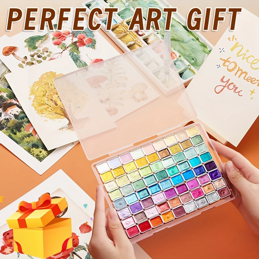 72-color pearlescent watercolor paint set - bright shining, professional coverage, light fastness - flash solid pigment