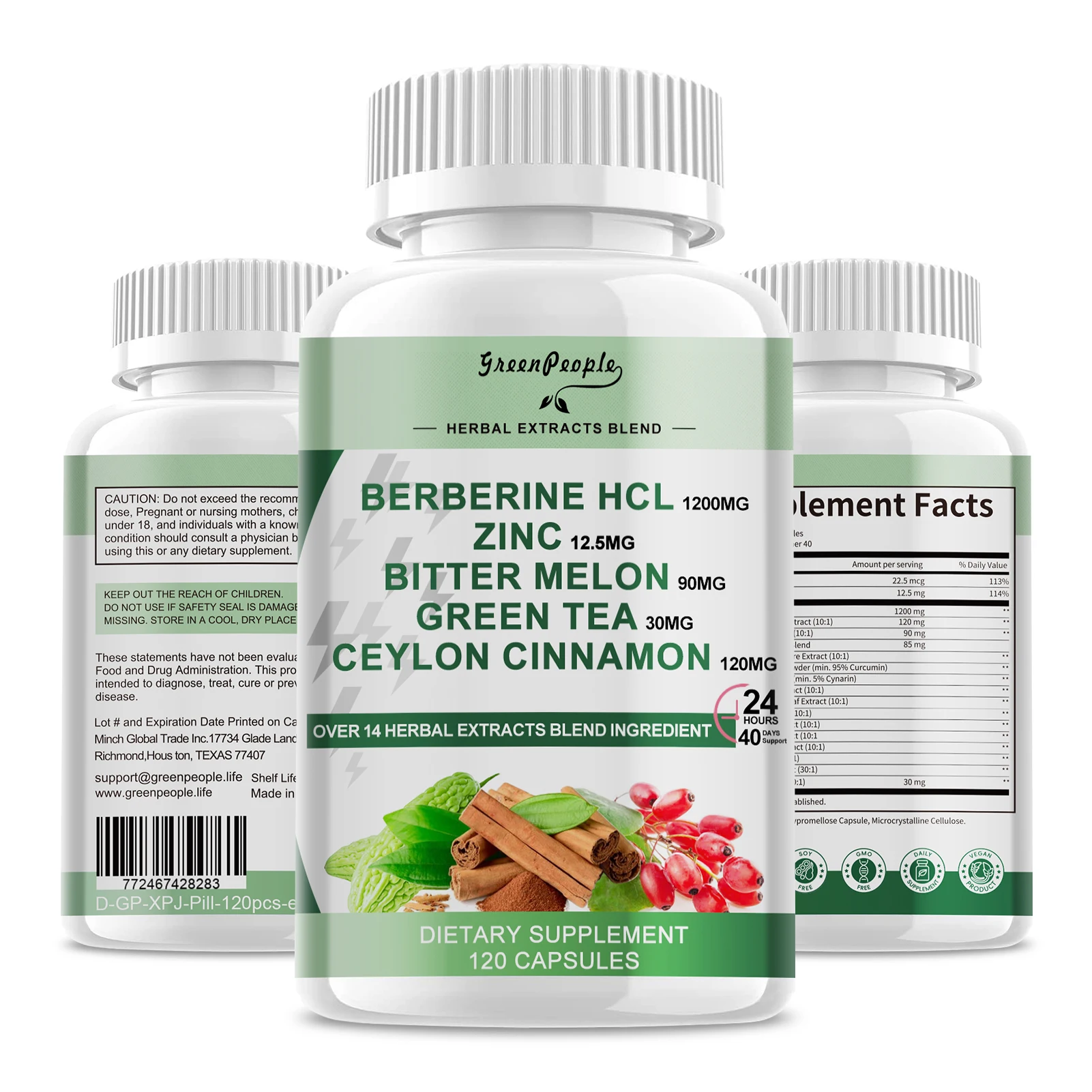 

Berberine Supplement with Ceylon Cinnamon 1500mg Berberine HCL Capsules with Bitter Melon/Artichoke Extracts for Immune Support