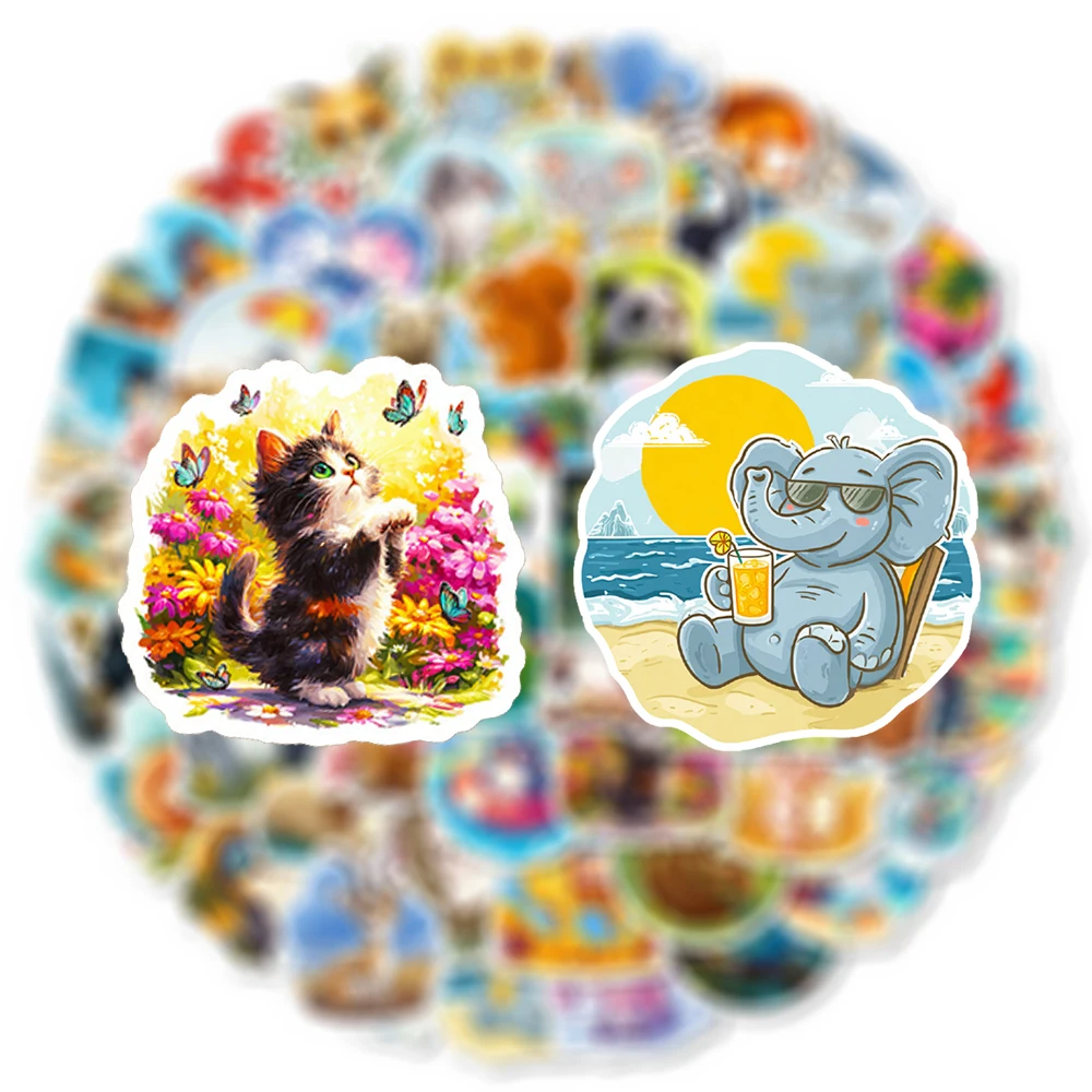 

10/30/56pcs Cute Beach Animal Cartoon Stickers Kawaii Creative Sticker for Kids Toy Suitcase Guitar Phone Diary Decals Wholesale