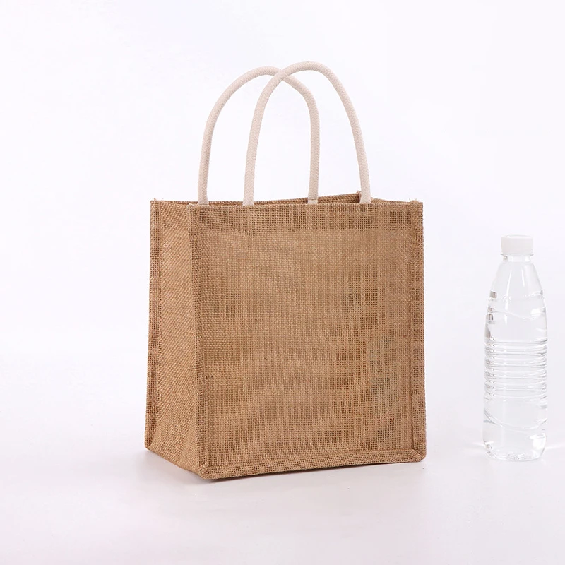 Fashionable Burlap Bag Retro Large Capacity Solid Color Portable Storage Handbag