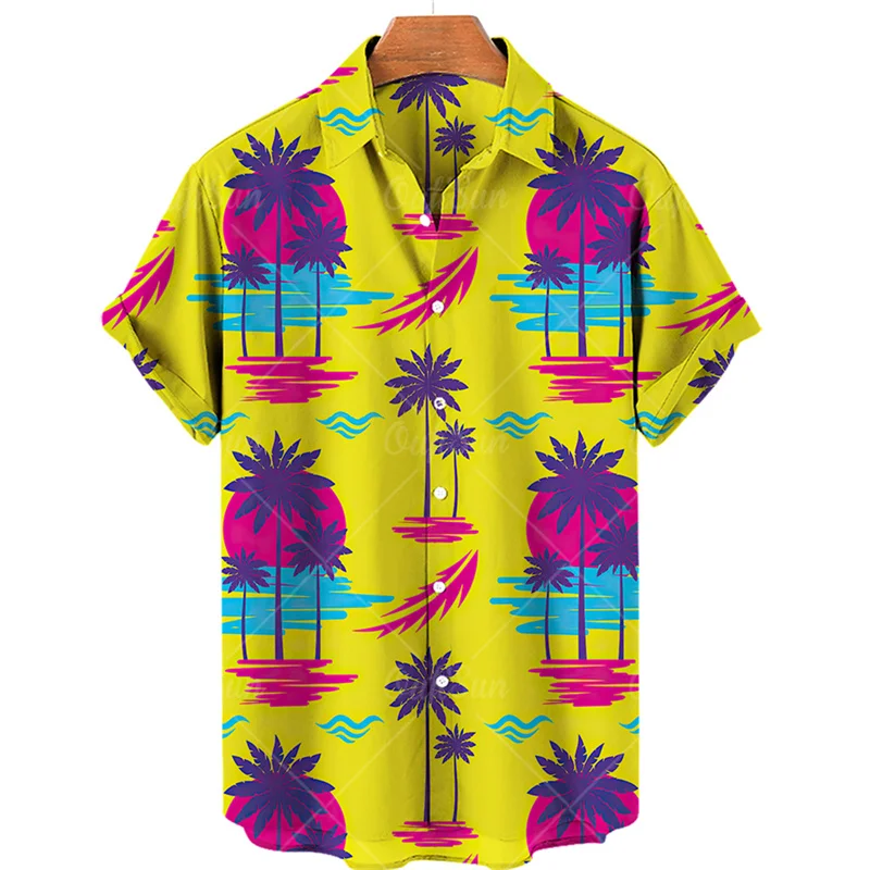 Men\'s Casual Hawaii Short Sleeve Shirt Coconut Tree Overfit Tropical Luxury Style Vacation Dazn Goth Camisa Floral Clothes Best